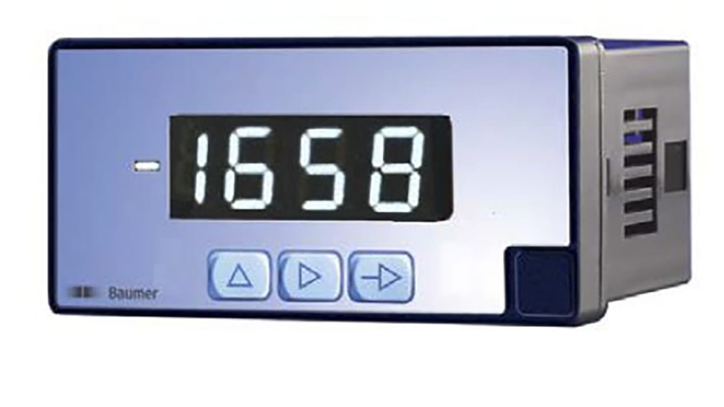 Misuratore digitale multifunzione Baumer PA406.0F8AX01, con uscita analogica 4-20 mA e display LED bianco.