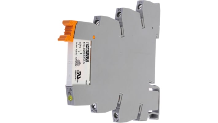 Phoenix Contact, relè d'interfaccia PLC-RSC, 24V cc, SPDT, montaggio su guida DIN, dimensioni 6,2 x 94 x 80 mm.