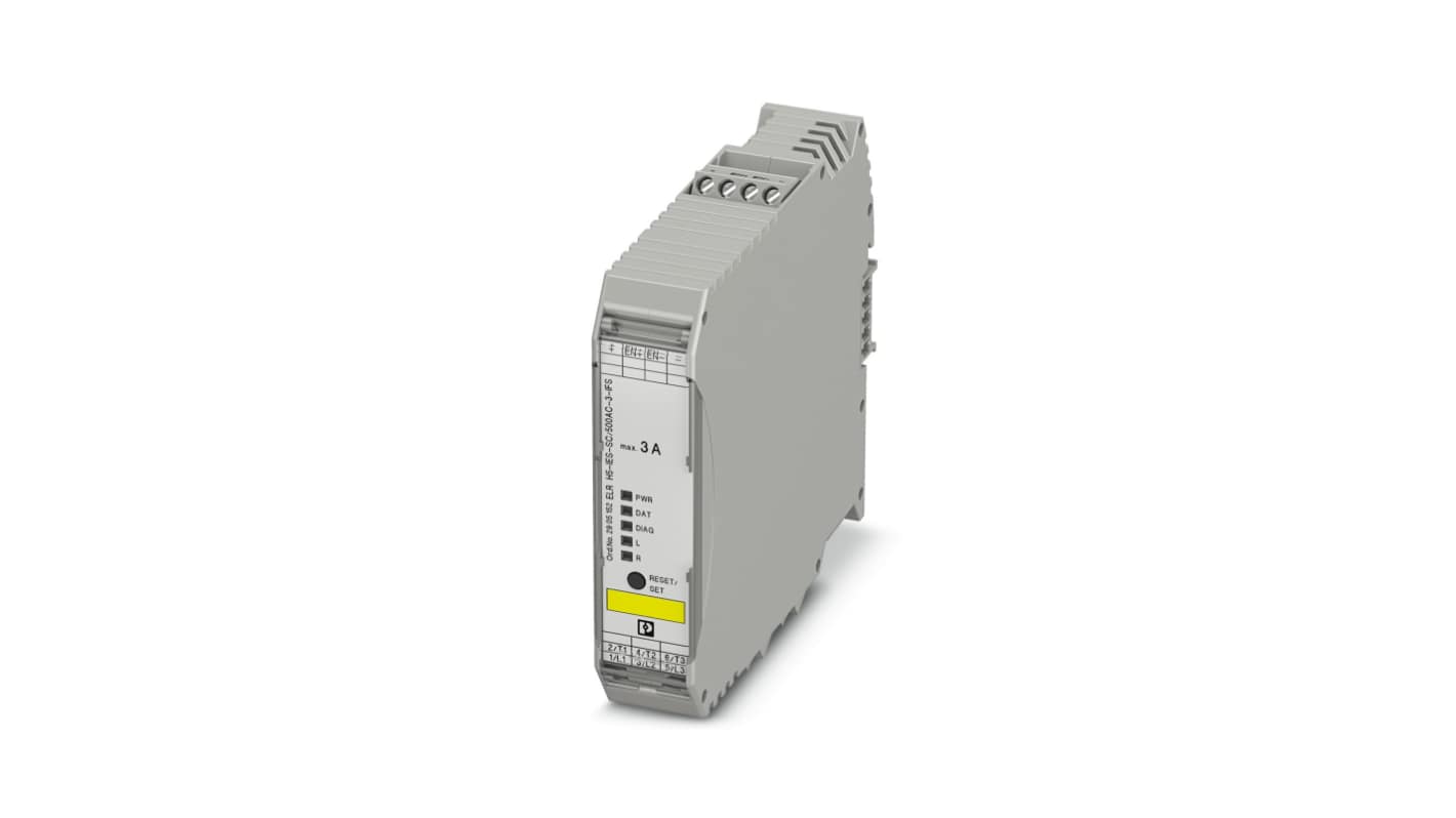 Starter per motore ibrido Phoenix Contact 2905152, montaggio su guida DIN, avviamento trifase fino a 500 V, protezione IP20, dimensioni 22,5 x 106,6 x 113,7 mm.
