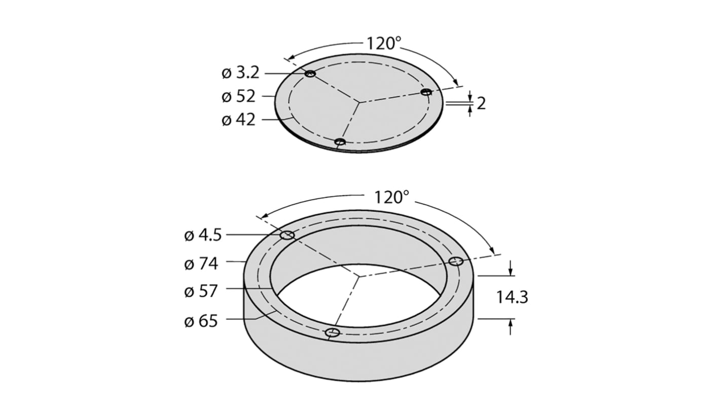 Anello di protezione Turck M4-QR24 in alluminio per encoder Ri-QR24, diametro interno cavo 6 mm, con opzione di montaggio per adattatore incluso.
