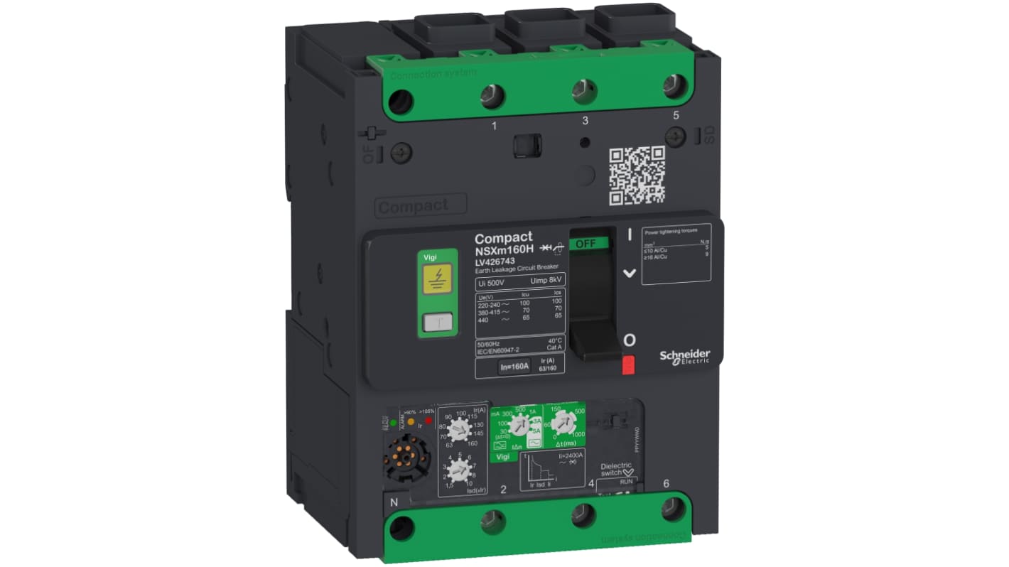 Interruttore magnetotermico scatolato Schneider Electric, 3 poli, 25A, montaggio su guida DIN, dimensioni 108mm x 144mm x 80mm.