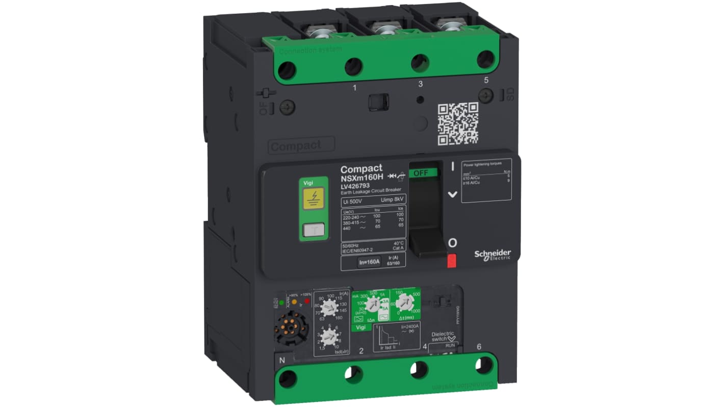 Interruttore magnetotermico scatolato Schneider Electric, 3 poli, 25A, montaggio su guida DIN, dimensioni 108mm x 144mm x 80mm.