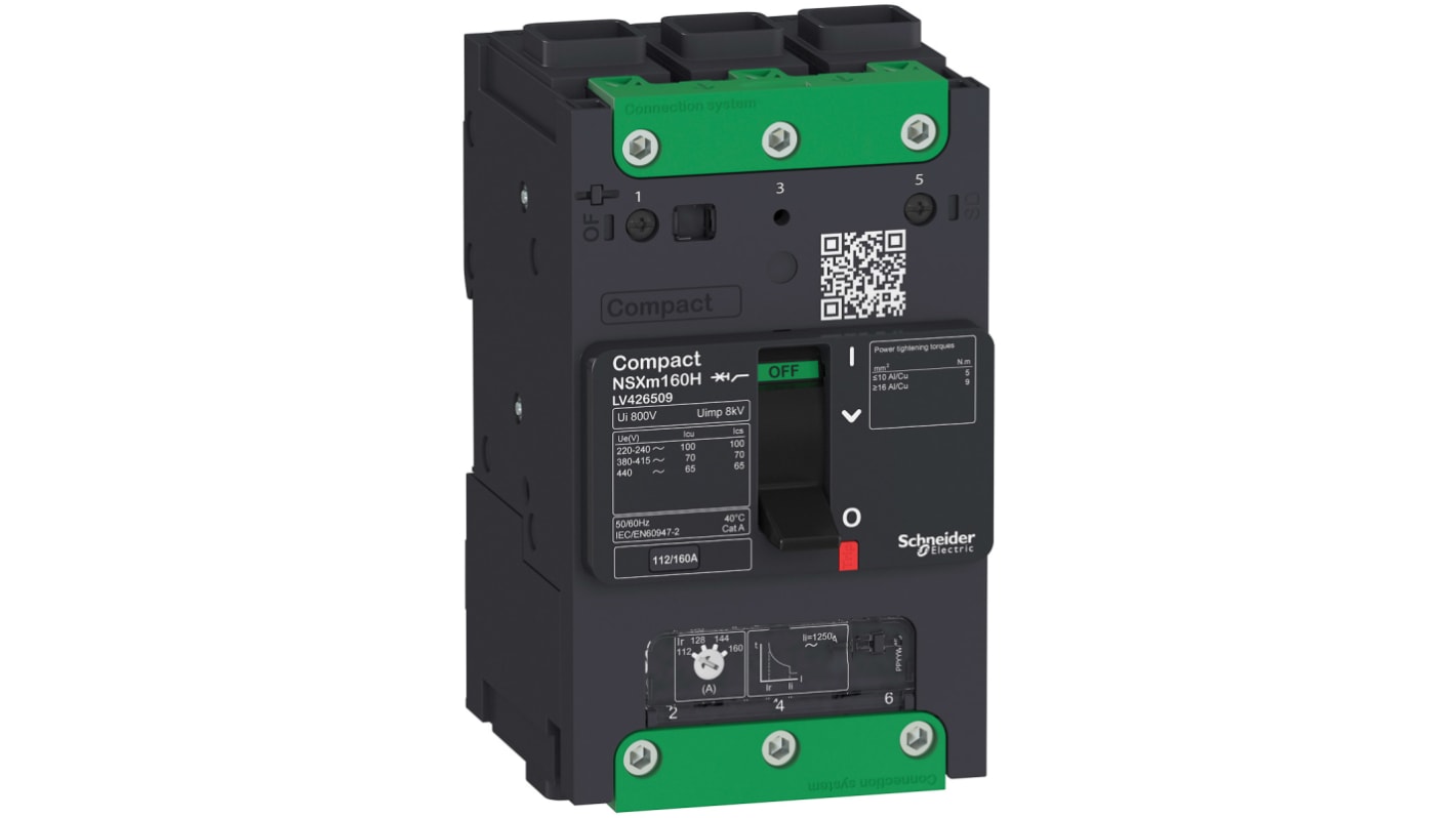 Interruttore magnetotermico scatolato Schneider Electric, 3 poli, 16A, 690V, montaggio su guida DIN, dimensioni 81mm x 80mm x 137mm.