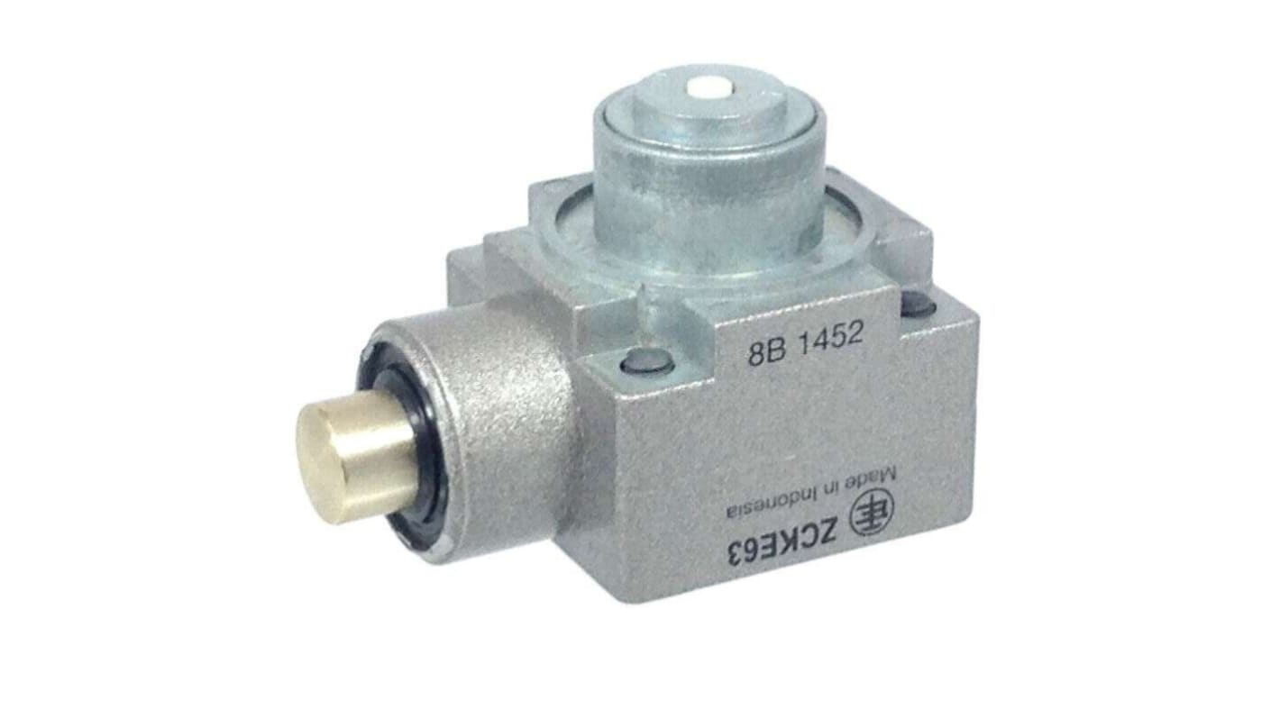 Interruttore di fine corsa Telemecanique Sensors ZCKE63, con pistone laterale in metallo, per applicazioni industriali automatizzate.