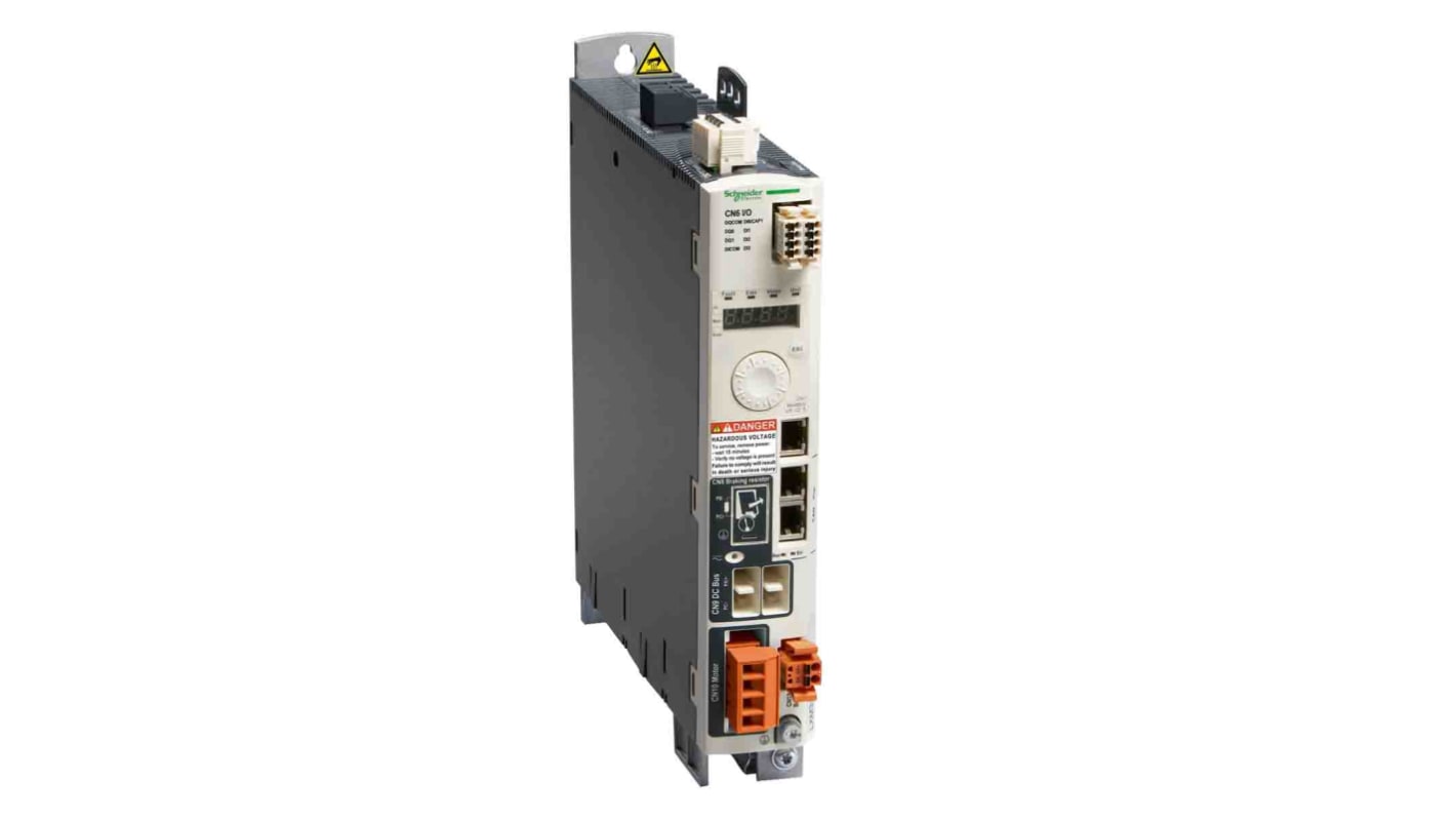 Servocomando Schneider Electric LXM32AD18N4, 12 W, 24 V c.c., 16 A, dimensioni 74x153x151.5 mm, 32 ingressi, 48 LED di segnalazione.