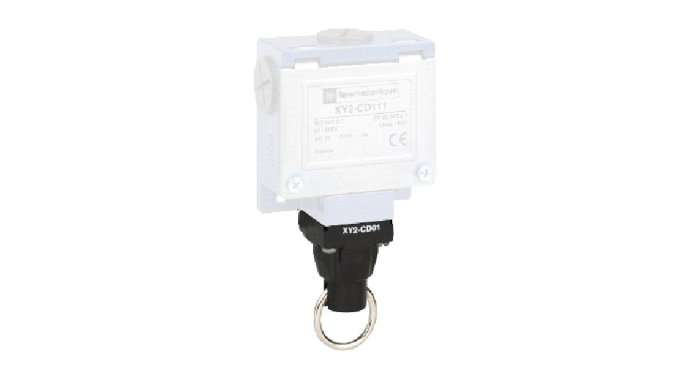 Interruttore a fune Telemecanique Sensors XY2CD01, per arresto di emergenza, tensione 240 Vac, corrente 10 A, dimensioni 33 x 54 x 43 mm.