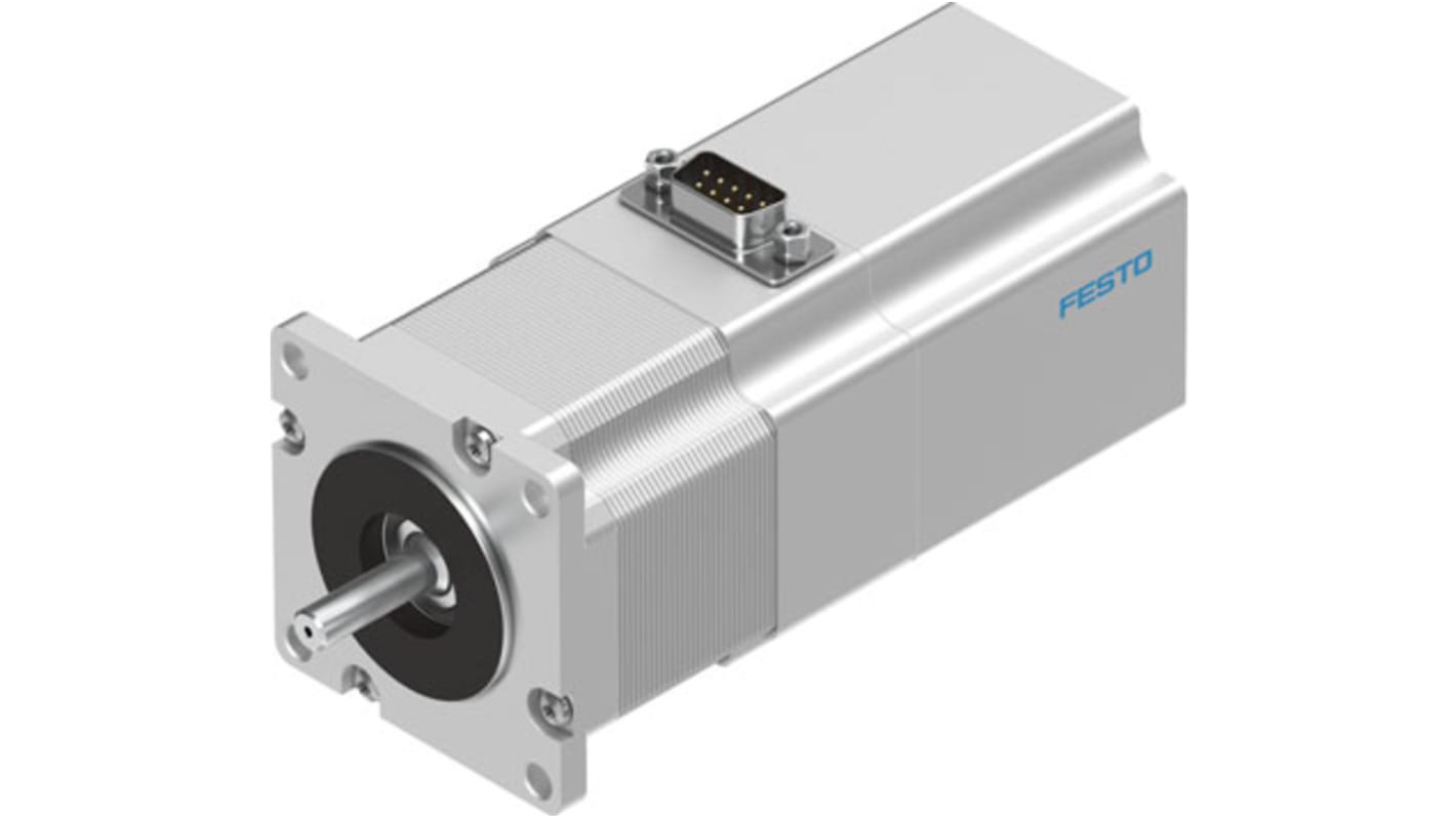 Festo EMMS-ST-57-S-SB-G2, motore passo passo ibrido con angolo di passo 1.8°, tensione 48 V, corrente nominale 5 A.