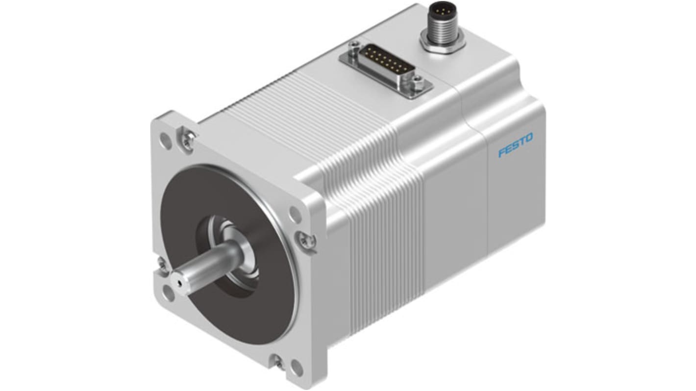 Motore passo-passo ibrido Festo EMMS-ST-87-S-SE-G2, coppia di tenuta 2.5Nm, dimensioni 112.6x11x27 mm, grado di protezione IP54.