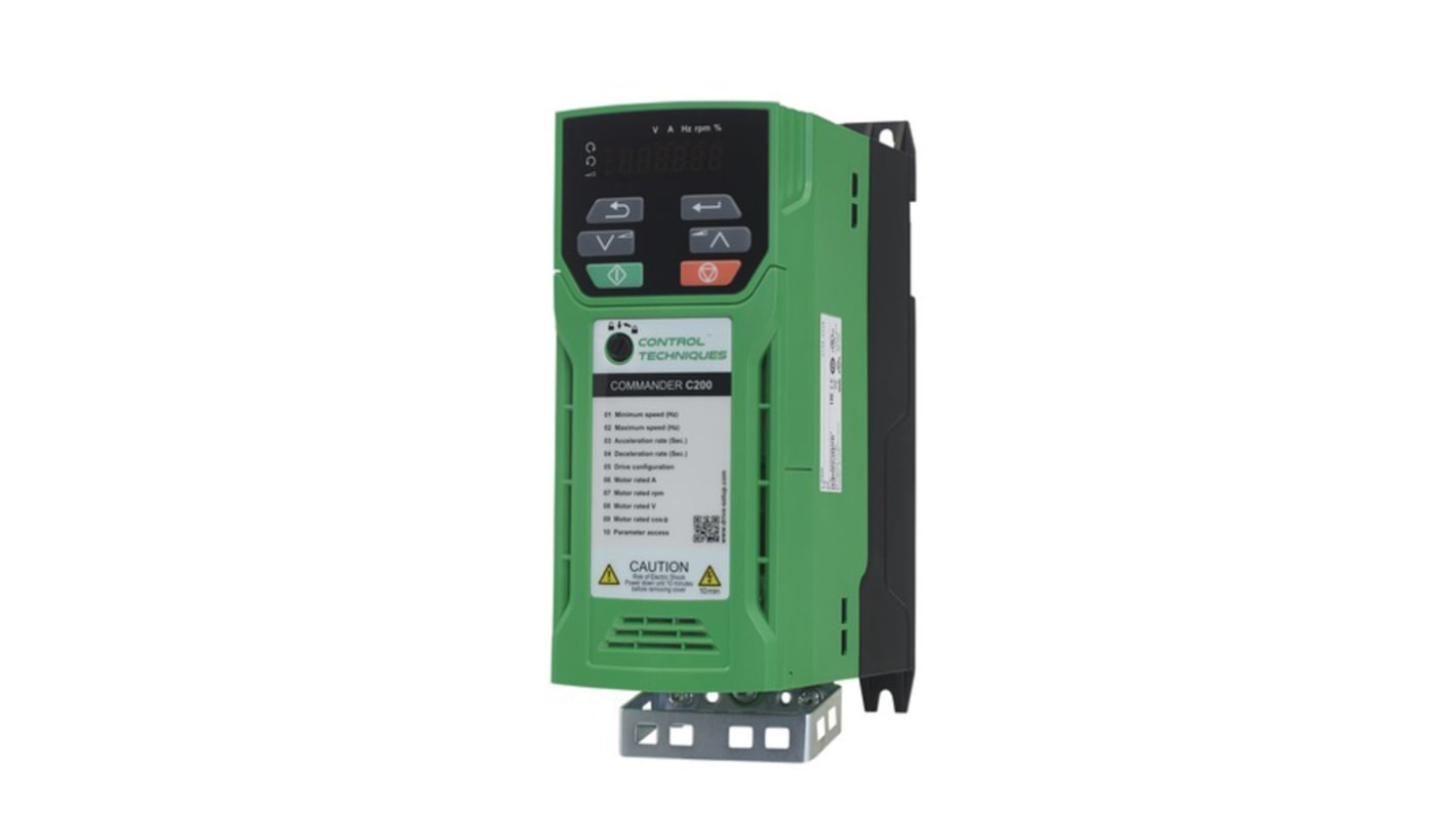 Inverter Control Techniques C200-03400056, 2,2 kW, 3 fasi, montaggio a pannello, dimensioni 160x90x226 mm, grado di protezione IP20.