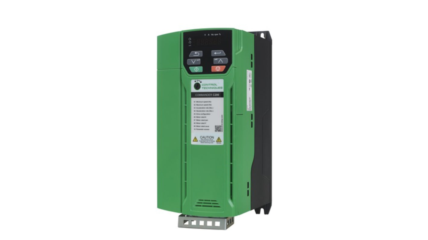 Inverter Control Techniques C200-04400135, 5,5 kW, 3 fasi, montaggio a pannello, dimensioni 115x175x277 mm, grado di protezione IP20.