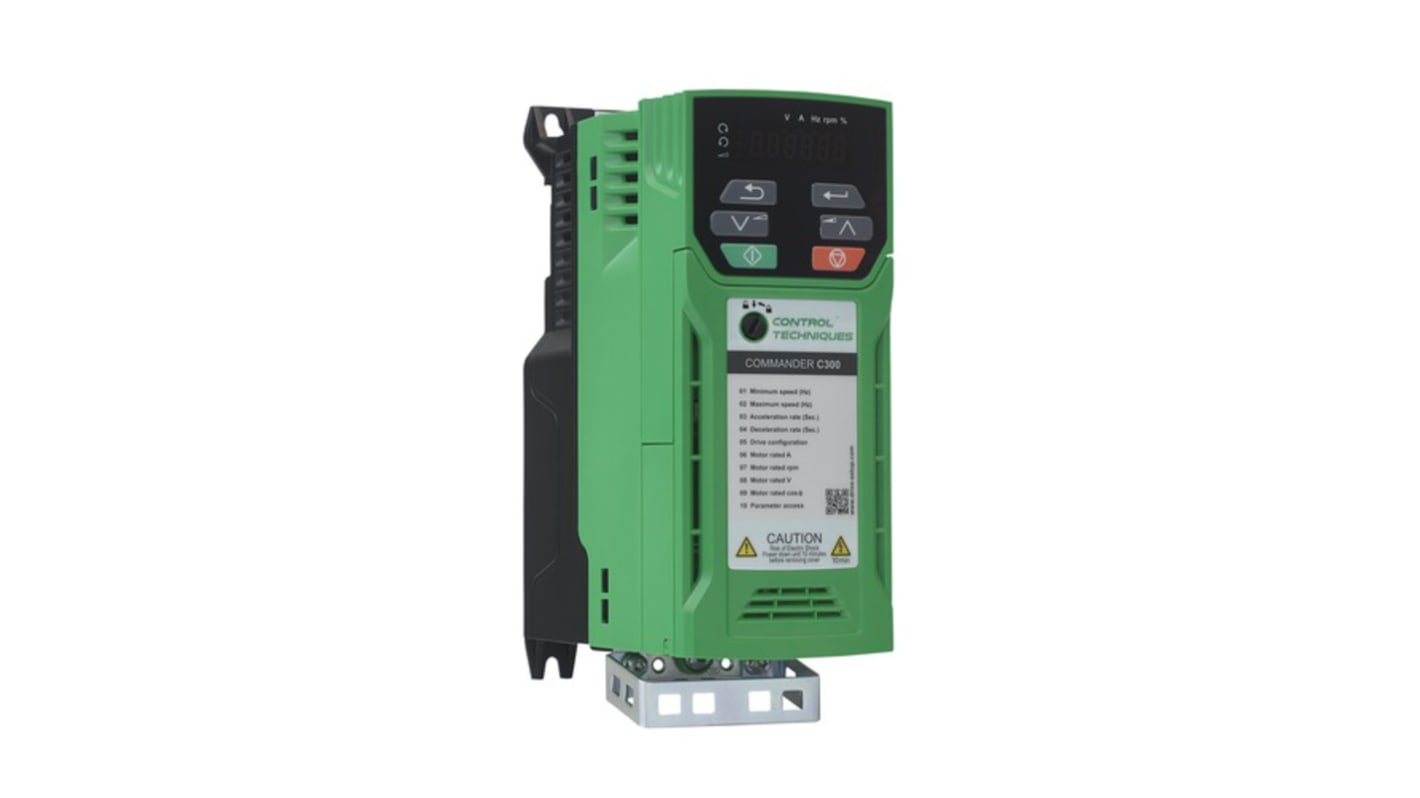 Inverter Control Techniques C300-02400041, 1,5 kW, 3 fasi, montaggio a pannello, dimensioni 150x75x205 mm.