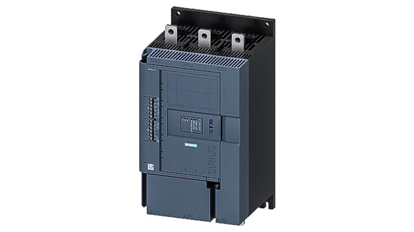 Siemens 3RW5244-6TC04, avviatore soft-start trifase per motori, potenza 250 kW, montaggio a vite, dimensioni 210x202.5x388 mm.