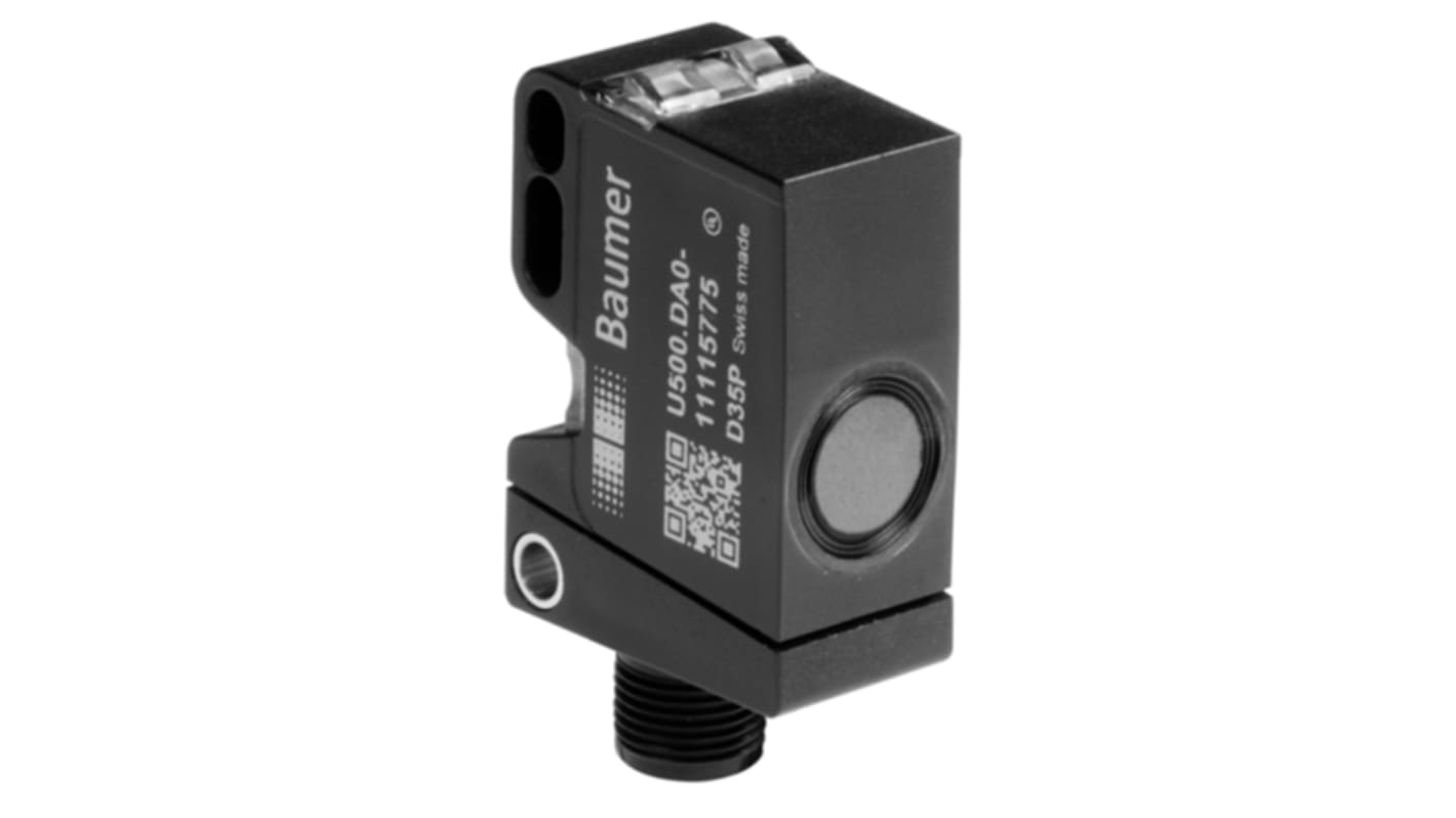 Sensore di prossimità Baumer U500.PA0.2-GP2J.72F, tecnologia a ultrasuoni, intervallo 20-1000 mm, connettore M12, IP67. Dimensioni: 56.2 x 32.2 x 18 mm.
