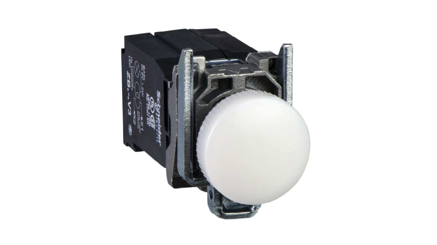 Luce pilota Schneider Electric XB4BV5B1, LED bianco, montaggio a pannello, diametro foro 22mm, tensione 400V.