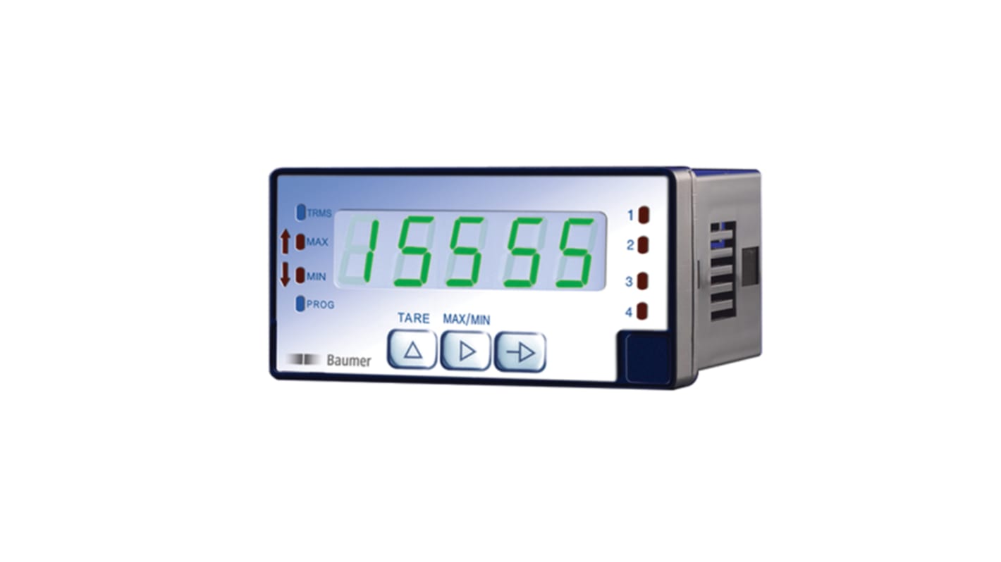 Misuratore digitale multifunzione Baumer PA418.065AX01, display LED 5 cifre, contenitore DIN 96 x 48 mm, ingressi programmabili.