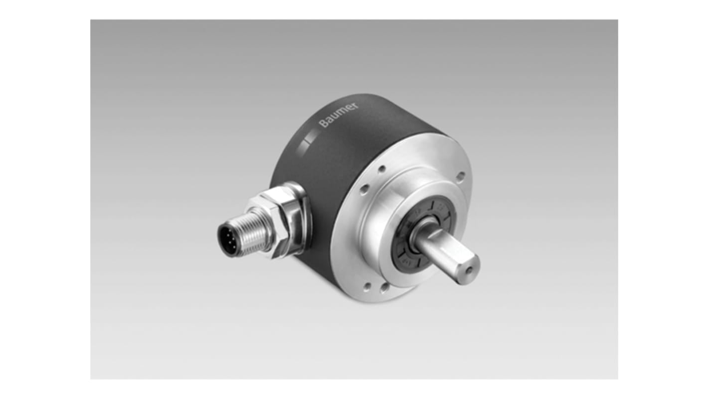 Encoder assoluto Baumer EAM580R-SC0.7NC4.A, albero pieno 10 mm, risoluzione 12 bit, IP67, montaggio con flangia M12.