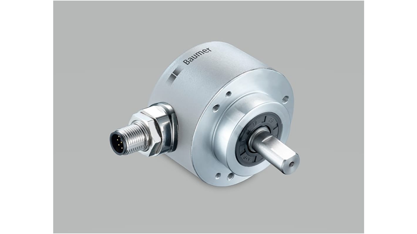 Encoder assoluto Baumer EAM580-SC0.5NC6.14180.A, flangia di bloccaggio, interfaccia CANopen, IP65, 58 mm di larghezza.
