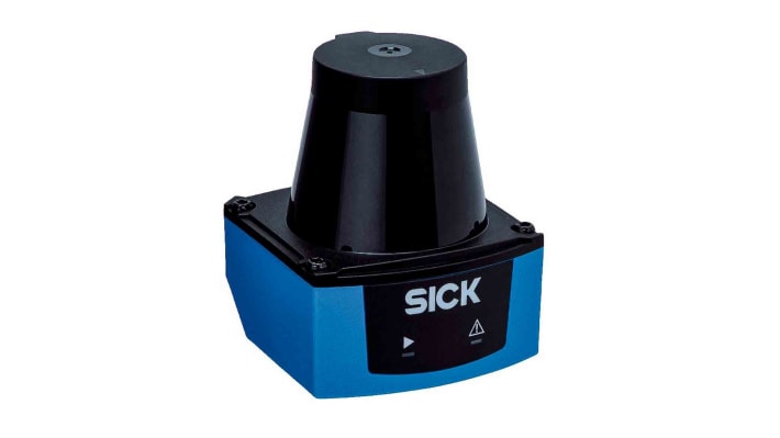 Scanner laser di sicurezza Sick TIM100-3010200, modello TiM1xx, rilevamento fino a 15,7 m², dimensioni 75,8 x 60 x 60 mm.