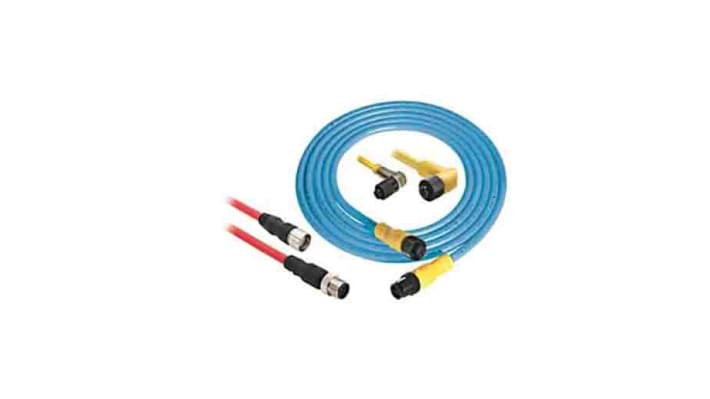 Cavo precablato Allen Bradley Guardmaster 889D-M8NB-2, 2 metri, M12 maschio, 8 pin, guaina PVC rossa, per sensori di prossimità.