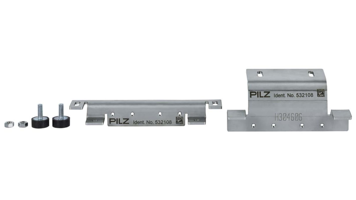 Pilz 532108, staffa di montaggio per interruttore di sicurezza su porta oscillante, in acciaio inox, con LED di stato e contatti ausiliari.