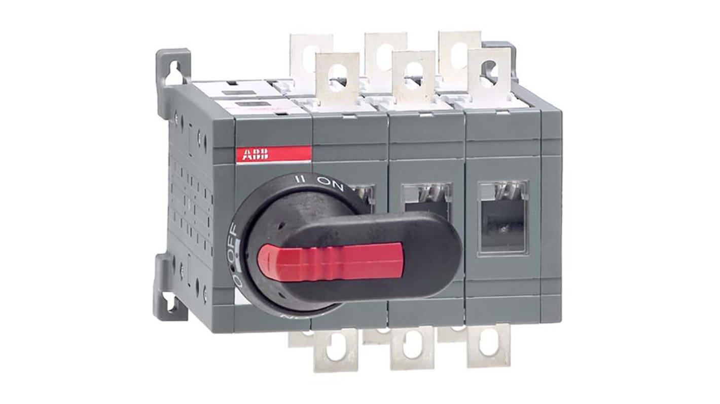 Interruttore di isolamento ABB 3 poli, 160A, 1000V, montaggio a innesto, grado di protezione IP65, maniglia bloccabile.