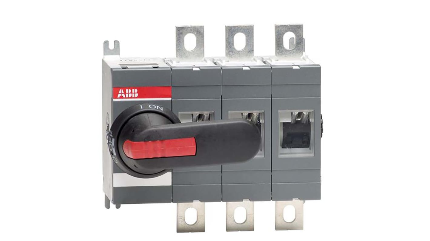 Interruttore di isolamento ABB 3 poli, 1000V, 315A, IP65, montaggio a innesto, impugnatura nera, codice 1SCA022718R8510.