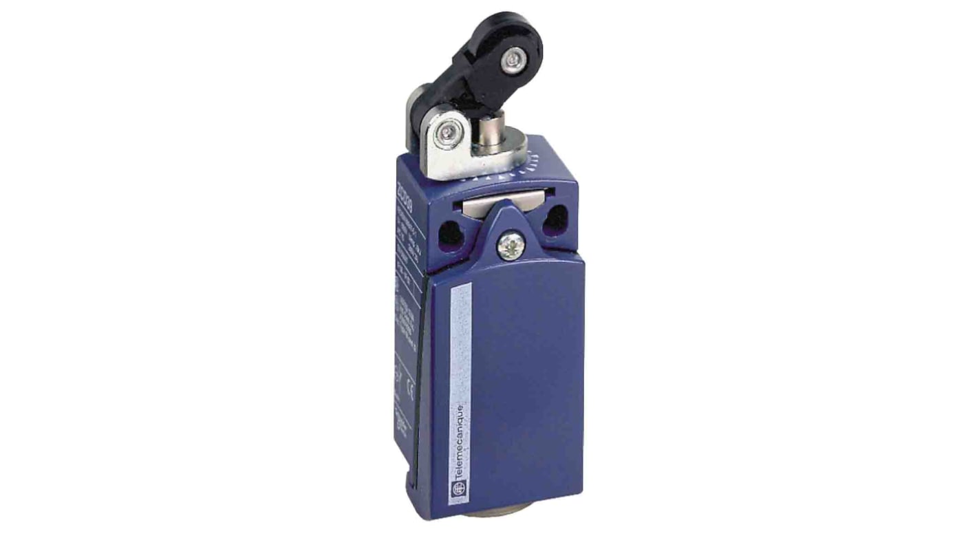 Interruttore di fine corsa a leva a rullo Telemecanique Sensors XCKD2521P16, 1NC/1NA, IP66/IP67, dimensioni 31mm x 30mm x 65mm, temperatura operativa -25/+70°C.