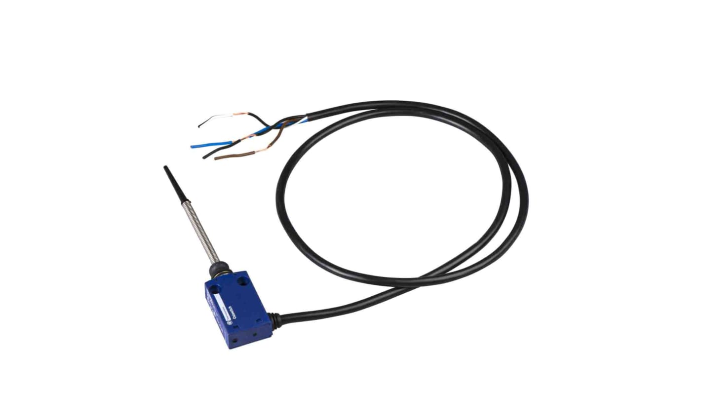 Interruttore di fine corsa Telemecanique Sensors XCMN2107L1, stantuffo 1NC/1NA, IP65, dimensioni 30mm x 16mm x 168mm.