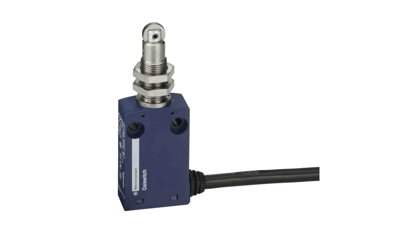 Interruttore di fine corsa Telemecanique Sensors XCMN21F2L2, tasto a rotella, 1NC/1NA, IP65, montaggio a pannello, dimensioni 30mm x 16mm x 88mm.