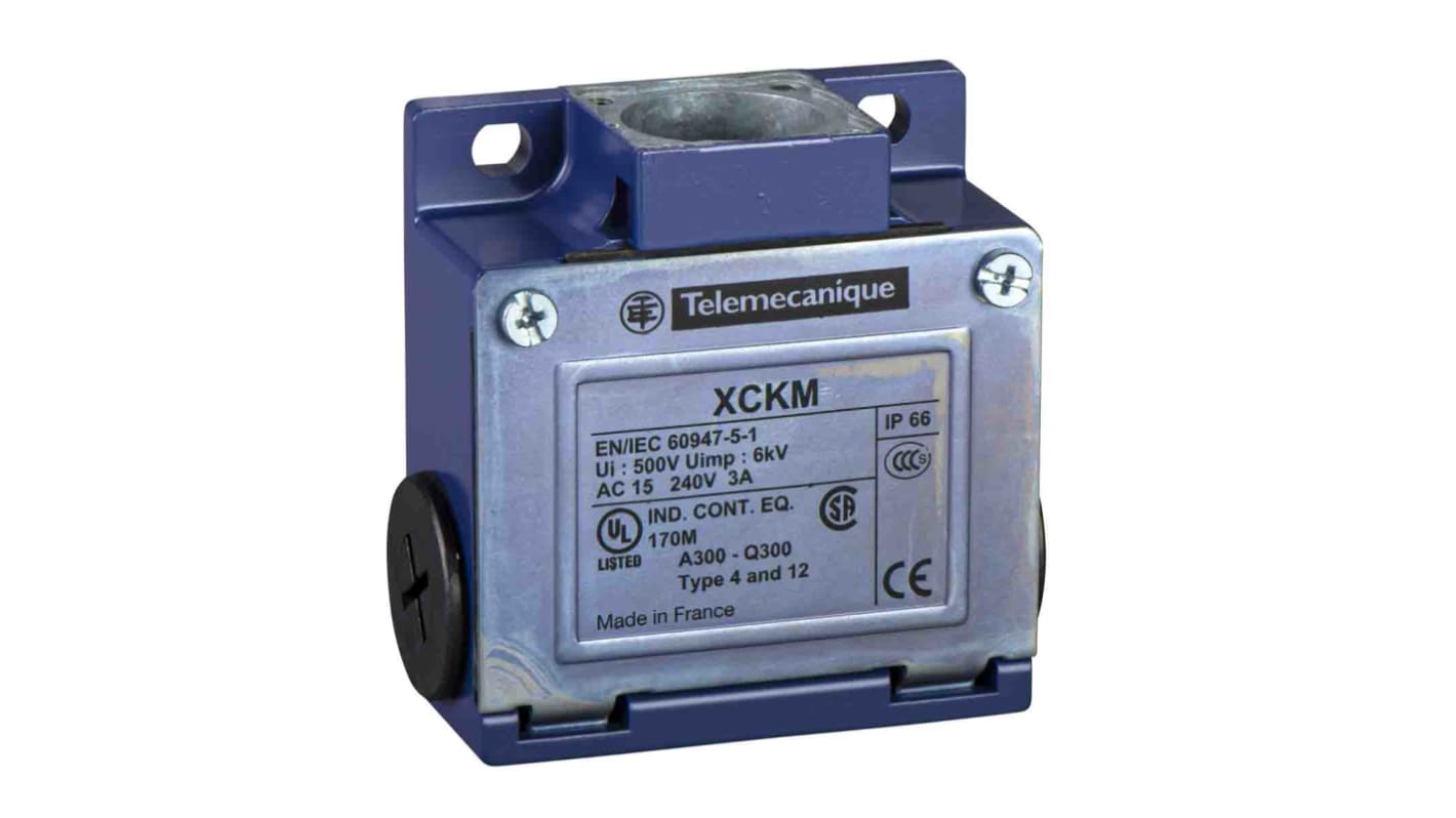 Interruttore di fine corsa Telemecanique Sensors ZCKM7H29, 2NC, custodia metallica, protezione IP66, dimensioni 64x30x64mm.