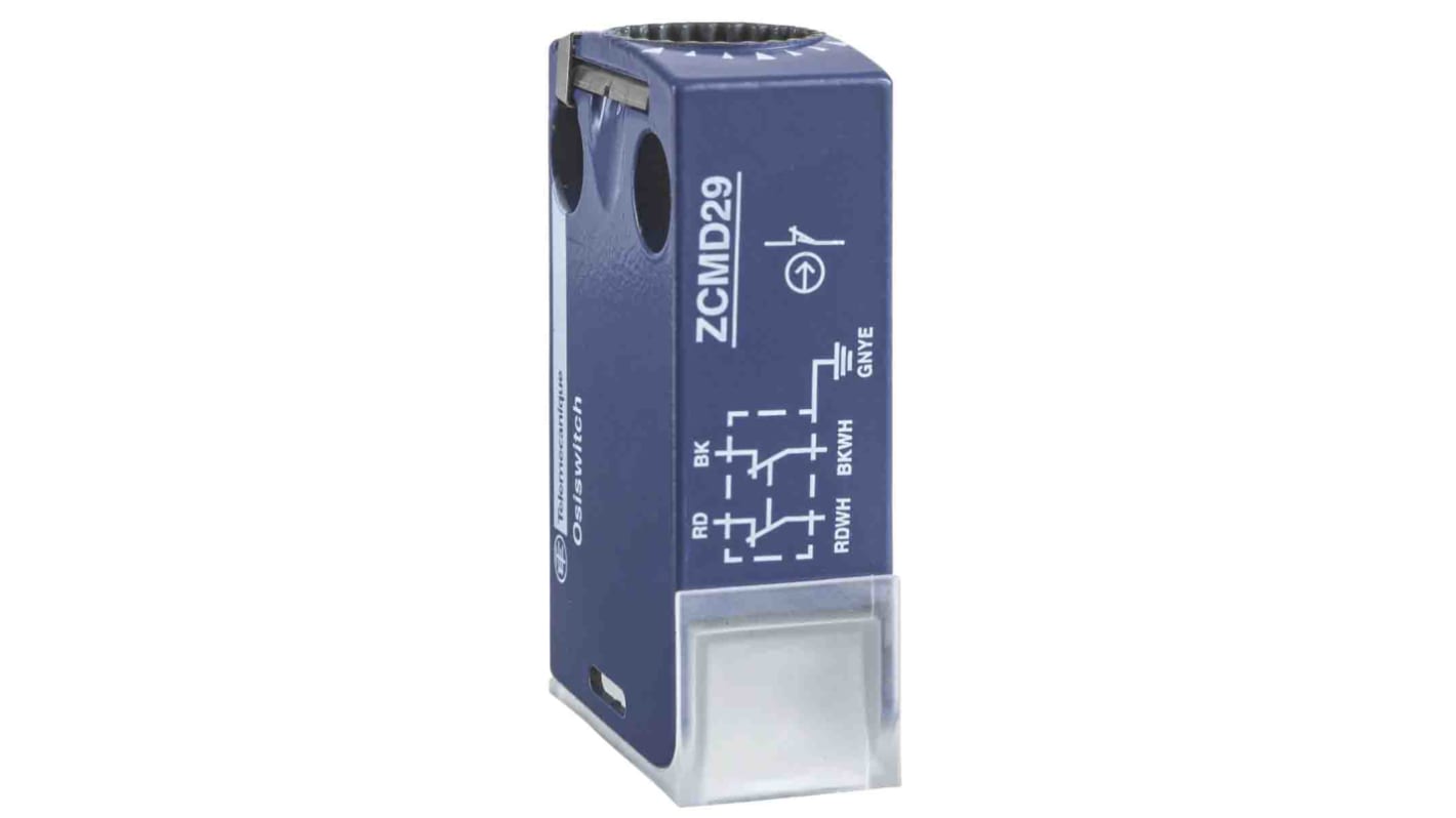 Interruttore di fine corsa Telemecanique Sensors ZCMD41L10, 2NA e 2NC, attivazione a scatto, dimensioni 30x16x50 mm.