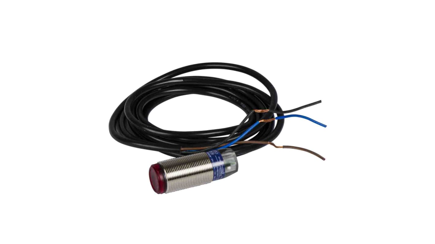 Sensore fotoelettrico cilindrico Telemecanique Sensors XUB4BPANL2, rilevamento 100 mm, uscita PNP, IP65/IP67, montaggio su cavo.