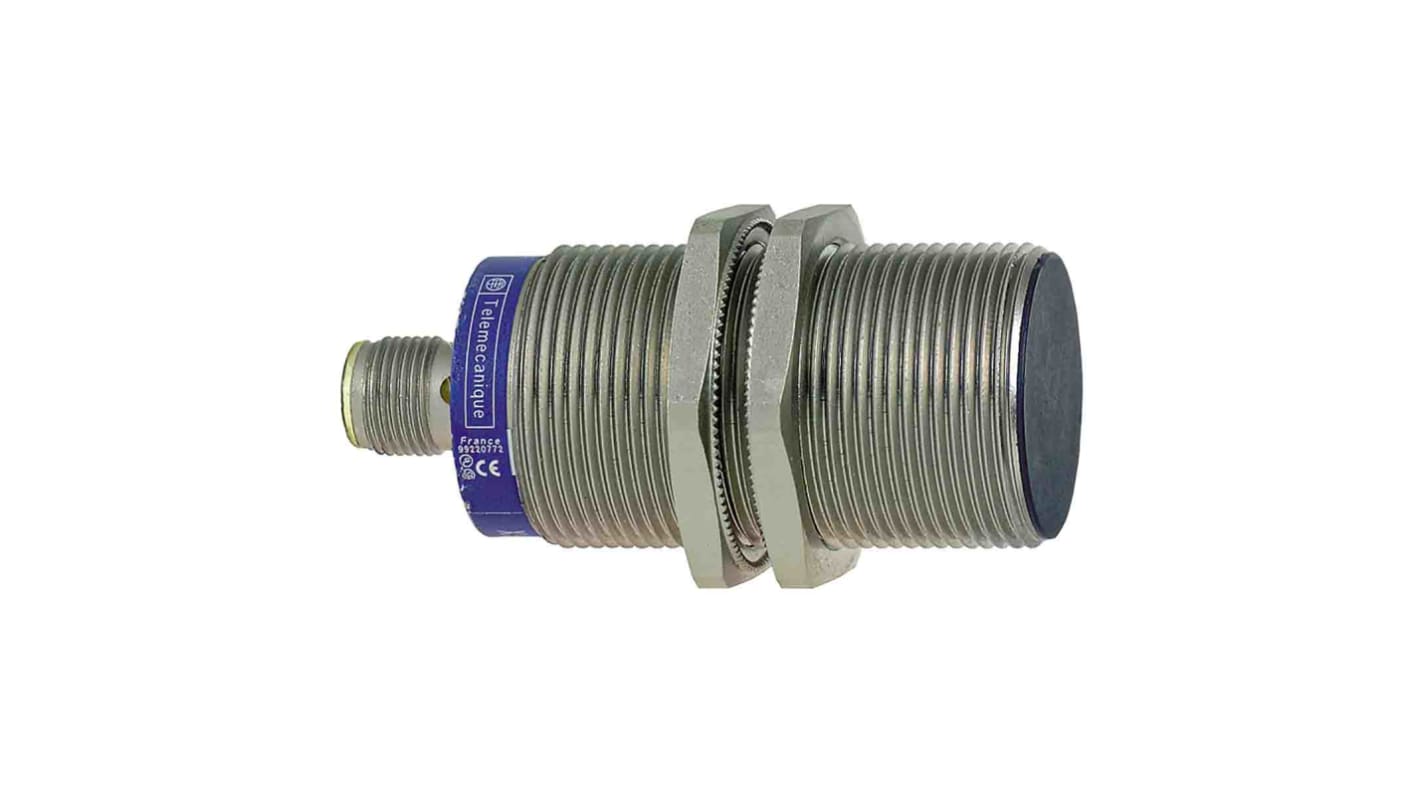 Sensore di prossimità cilindrico Telemecanique Sensors XS1M30MA250K, rilevamento 10 mm, montaggio a filo, dimensioni 61.9 mm.