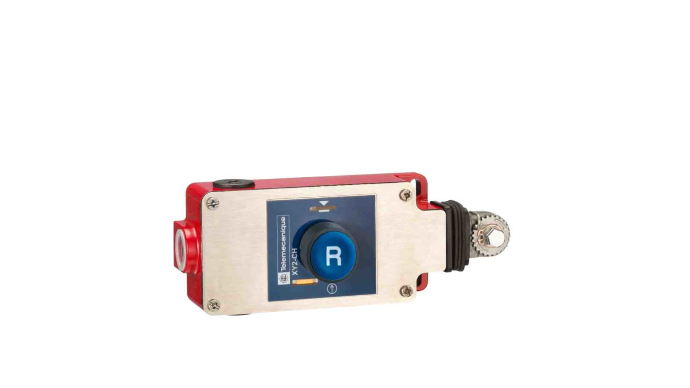 Interruttore a fune Telemecanique Sensors XY2CH, configurazione 2NC/1NA, cavo 30m, protezione IP65, acciaio inox, dimensioni 201x40x68mm.