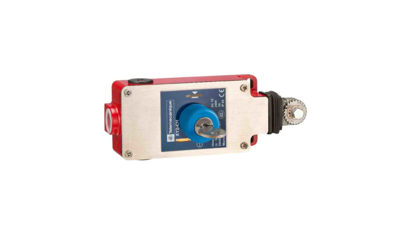 Interruttore a fune Telemecanique Sensors XY2CH13450, configurazione 1NC+1NO, cavo 30m, protezione IP65, acciaio inox, dimensioni 201x40x68mm.