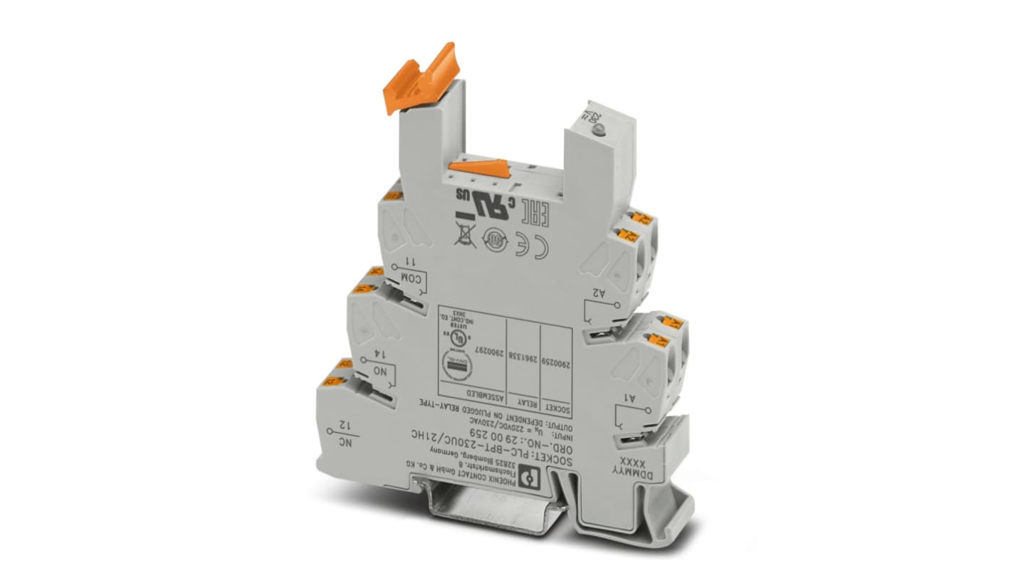 Zoccolo PLC-BPT-230UC di Phoenix Contact, terminale di base per correnti elevate, montaggio su guida DIN, 230 V.