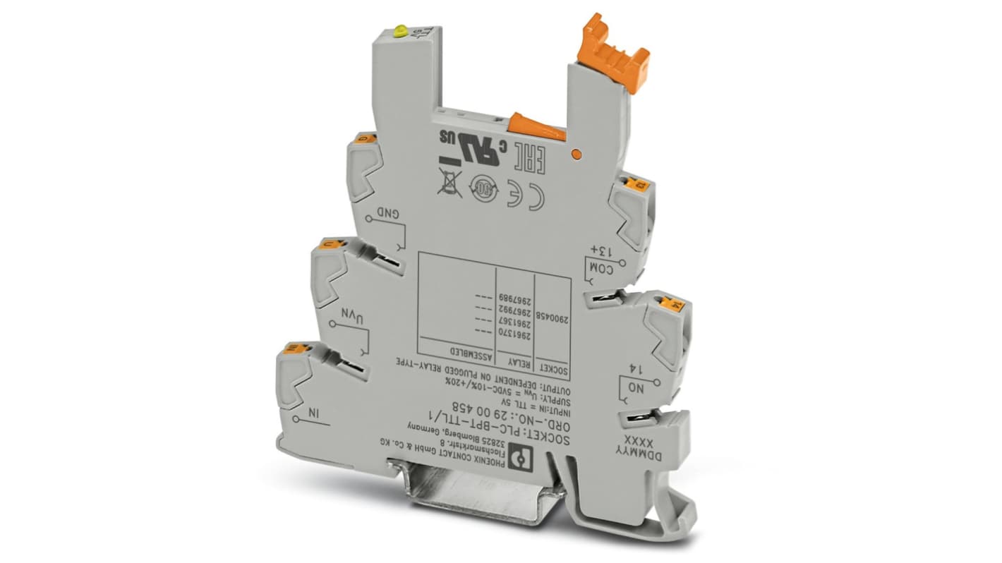 Phoenix Contact zoccolo PLC-BPT-TTL, terminale morsettiera 6,2 mm, montaggio su guida DIN, tensione 5 V c.c.