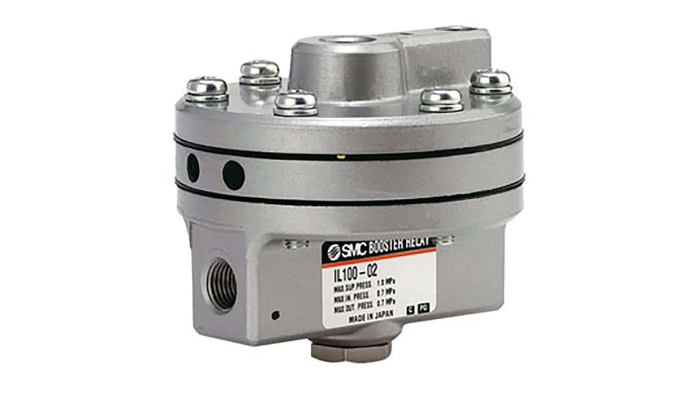 Regolatore pneumatico SMC EIL100-F02-L, attacco G 1/4, pressione massima 1MPa, peso 0.56kg, per lunghe distanze.