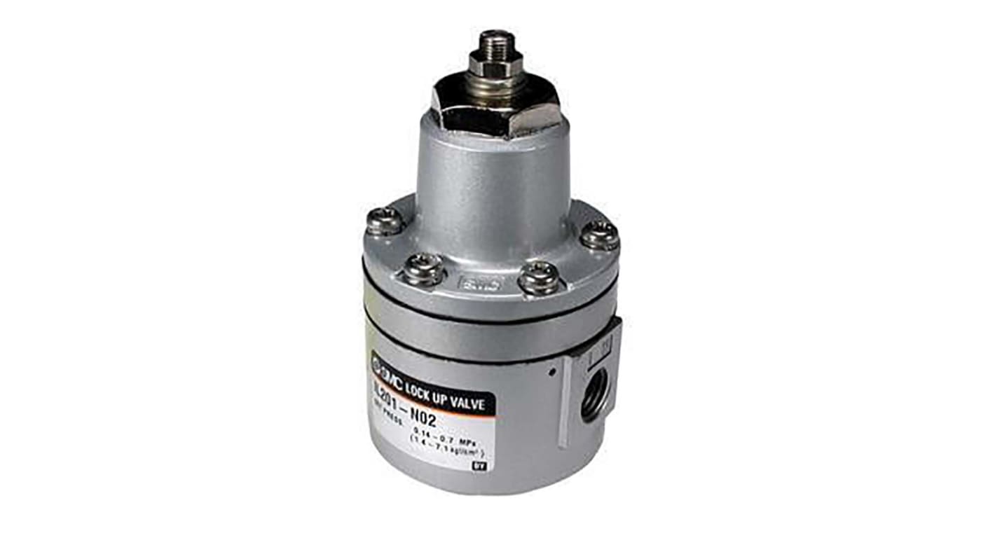 Regolatore pneumatico SMC EIL201-F02-L, attacco G 1/4, pressione operativa da 0.14 a 1MPa, temperatura da -30 a +60°C. Peso 0.45kg.