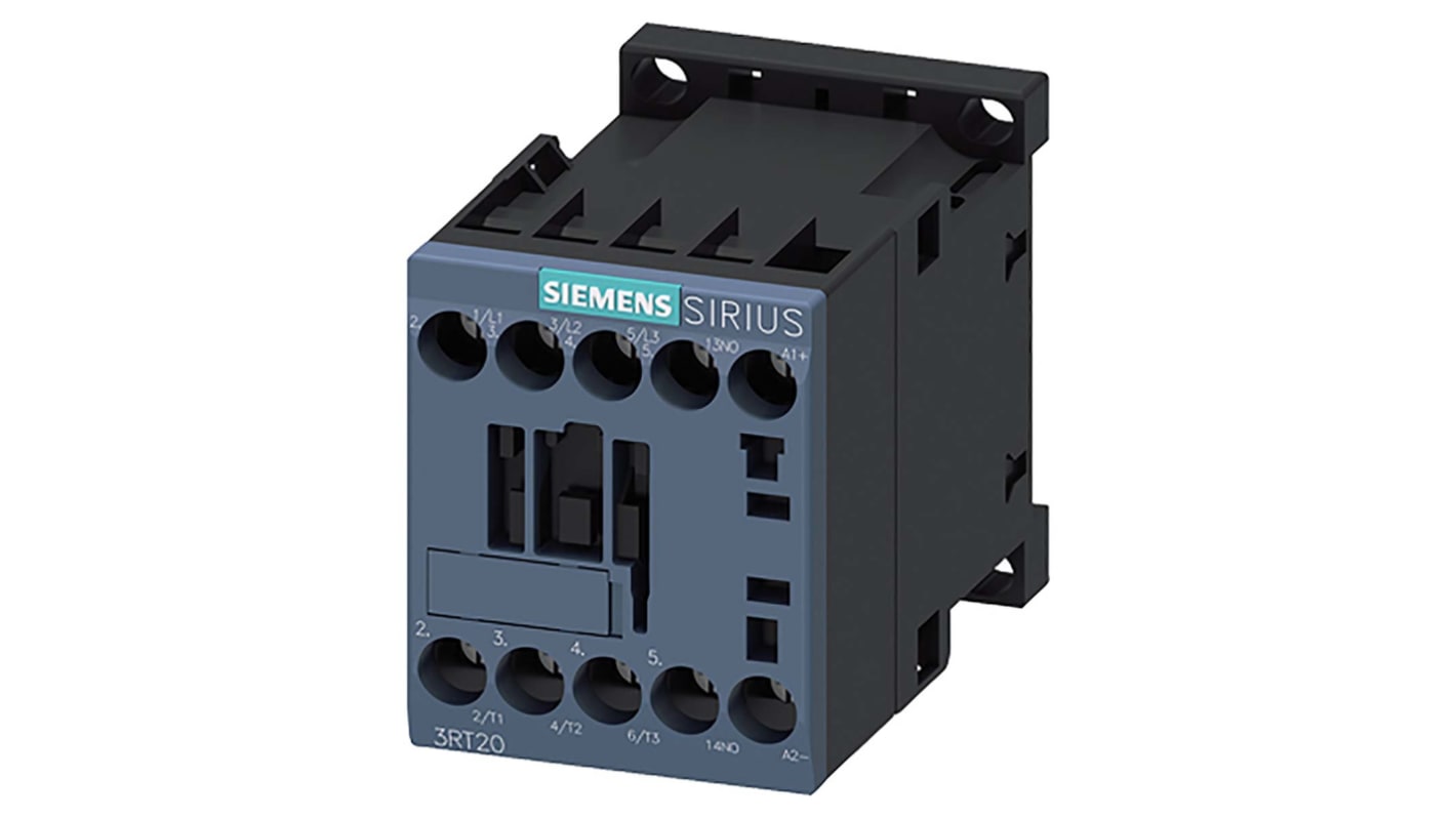 Contattore Siemens 3RT2015-1FB41, 3 poli, 3 NA, 7 A, 24 V, con connettori piatti e base a innesto codificabile.