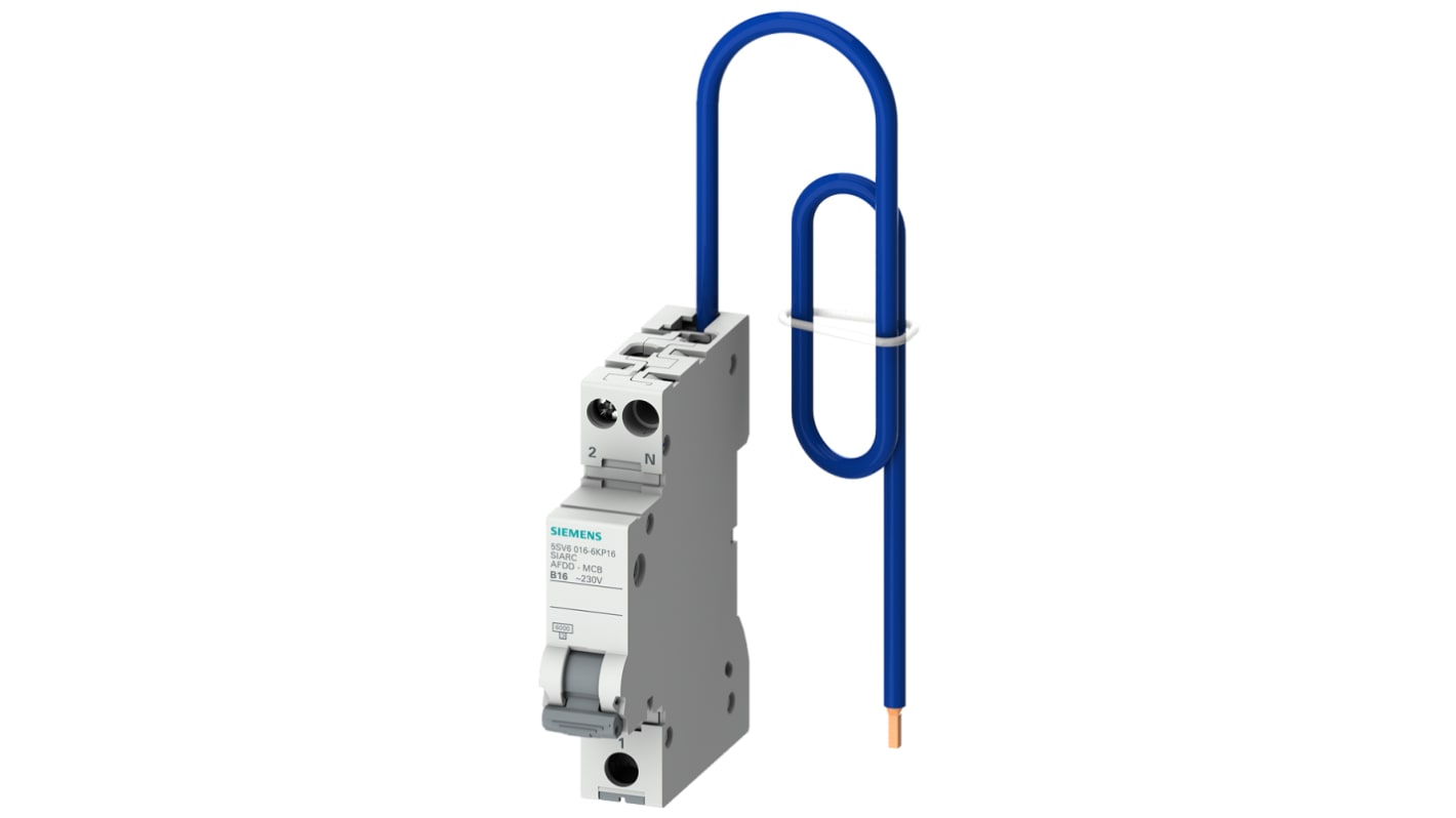 Interruttore di sicurezza antincendio Siemens 5SV6016-6KP10, 2 poli, 10A, montaggio su guida DIN, tensione 230V.