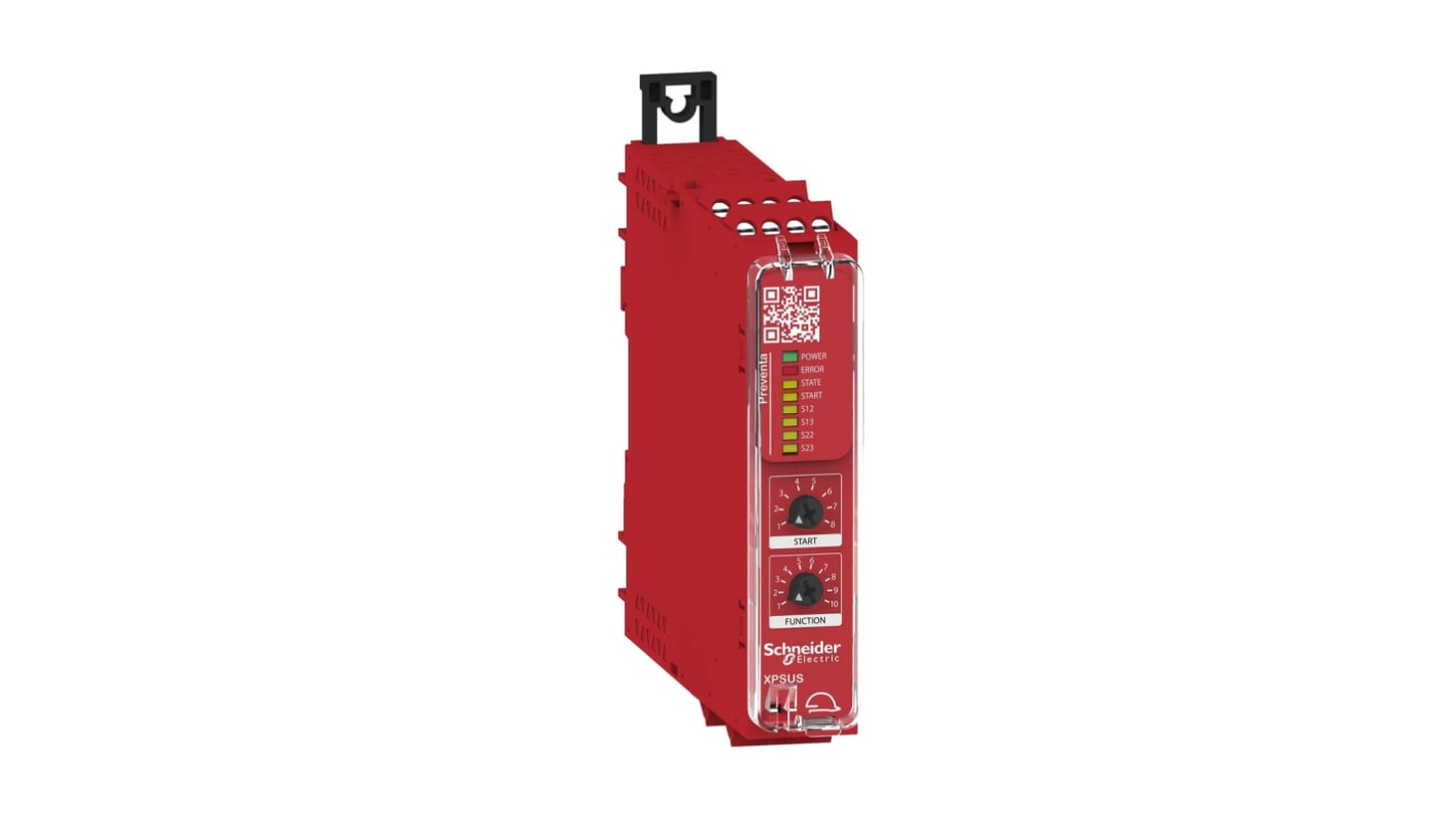 Modulo di sicurezza Schneider Electric XPSUS12AP: 24V, 2 canali, 2 contatti di sicurezza per monitorare operazioni pericolose. Conforme a ISO 13849-1 e IEC 61508.