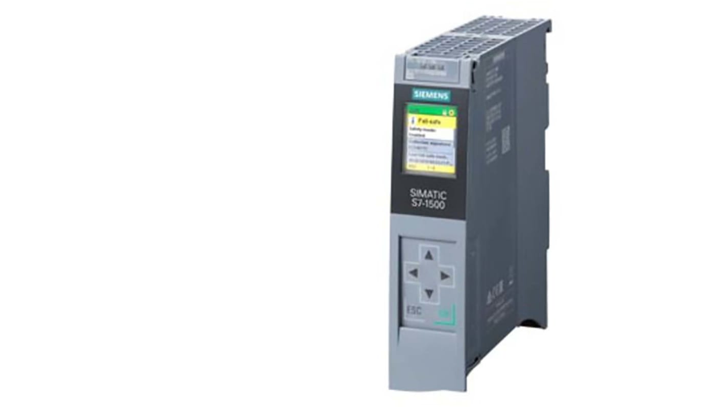 CPU PLC Siemens 6ES7511-1FK02-0AB0, SIMATIC S7-1500F, 32 uscite, alimentazione 24 V c.c., dimensioni 35 x 129 x 147 mm.