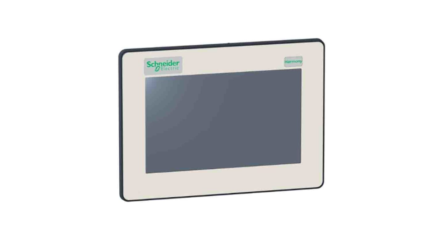 Pannello HMI Schneider Electric HMIDT35X, display tattile WVGA 800 x 480, resistente per uso esterno, alimentazione 12-24 V DC.