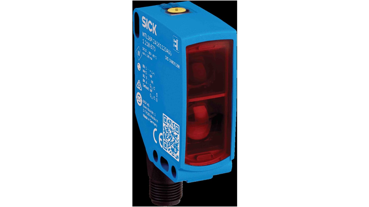 Sensore fotoelettrico rettangolare Sick WTB16I-24161120A00, rilevamento fino a 2 m, uscita NPN/PNP, interfaccia IO-Link.