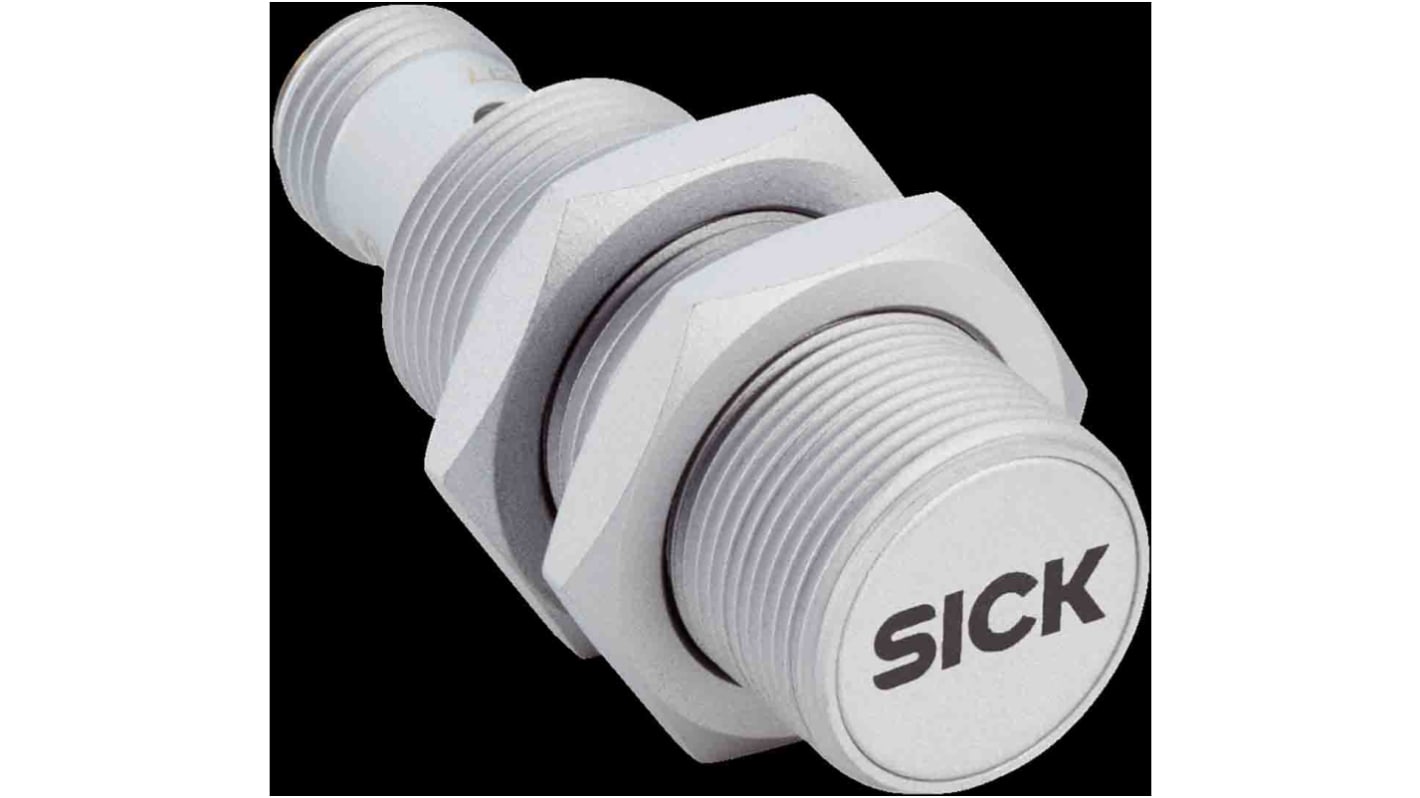 Sensore di prossimità cilindrico Sick IMR18-08BPSTC0S PNP M18, 8 mm di rilevamento, IP68, montaggio a filo, lunghezza 52 mm.