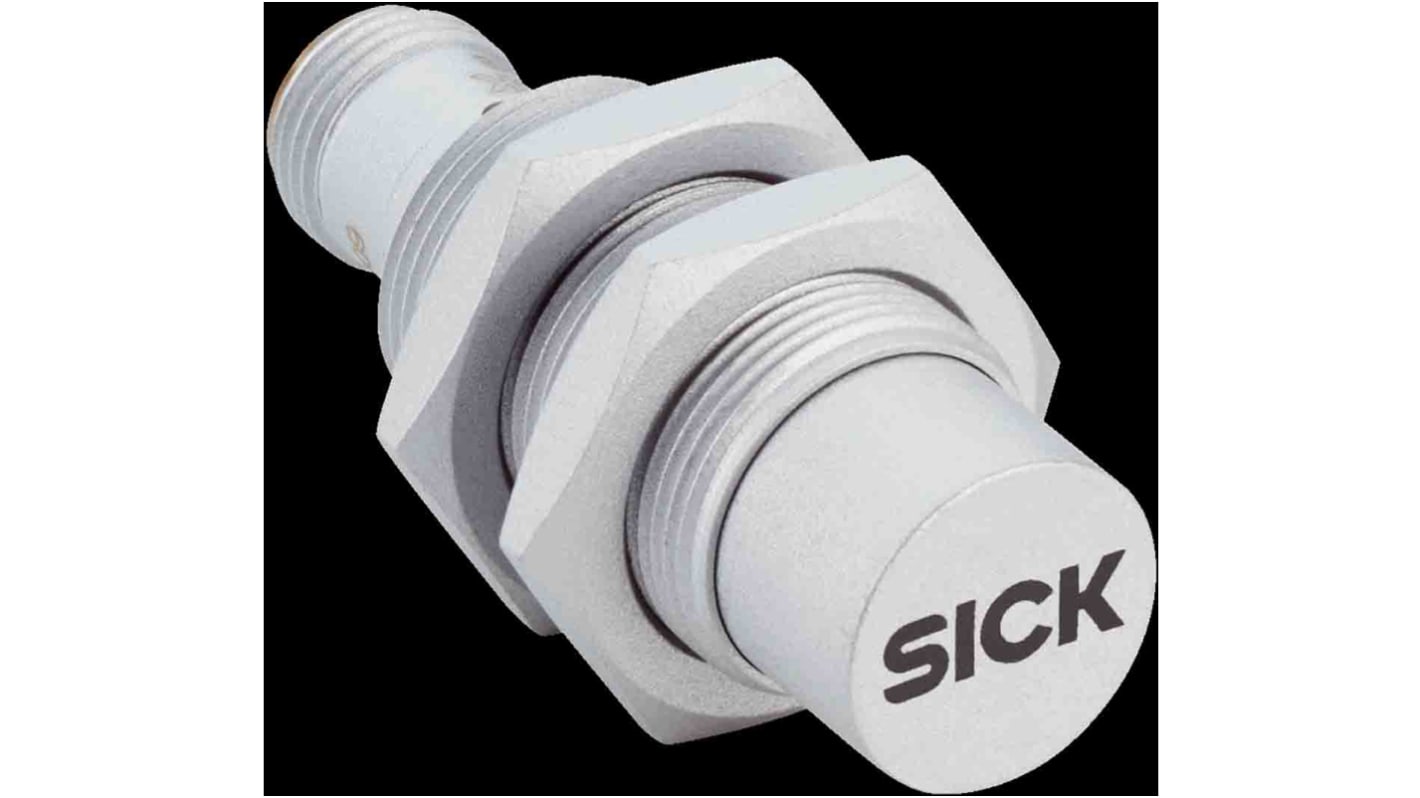 Sensore di prossimità cilindrico Sick IMR18-15NPSTC0S PNP, gamma di rilevamento 15 mm, IP68, montaggio non a filo, lunghezza 52 mm.