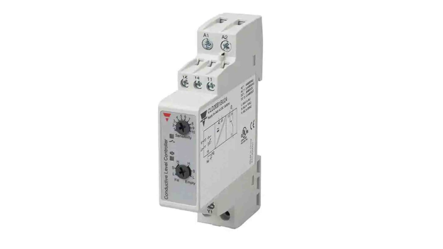 Carlo Gavazzi CLD2EB1BU24, regolatore di livello per liquidi, montaggio su guida DIN, alimentazione 24 V, 2 ingressi.