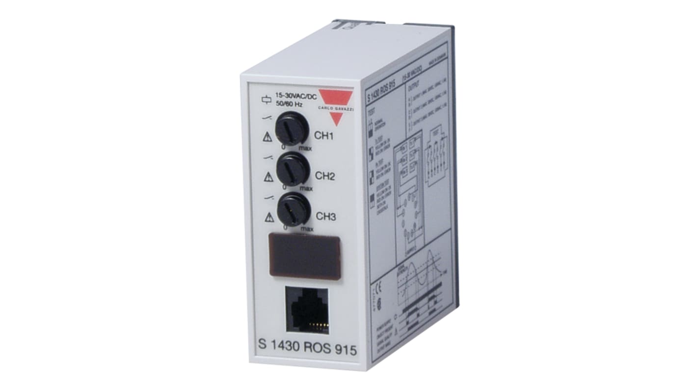 Carlo Gavazzi S1430ROS915, sensore fotoelettrico a riflessione con amplificatore μ, uscita relè e connettore a 11 pin.