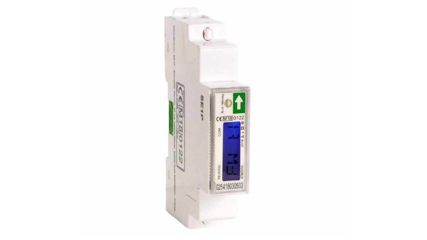 Contatore di energia monofase Schneider Electric A9MEM2055, 230V-45A, montaggio su guida DIN, display LCD 6 cifre.